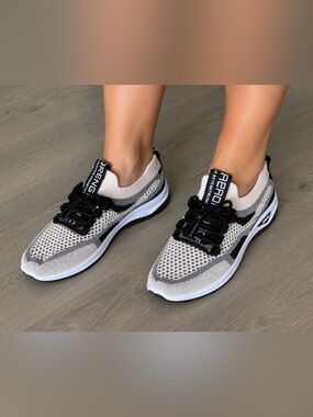 ZOSIVC Women’s Knit Mesh Running Walking Sneakers Beige Black Gray